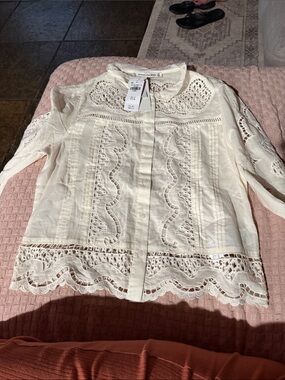Long-Sleeve Eyelet Lace-Trim Top